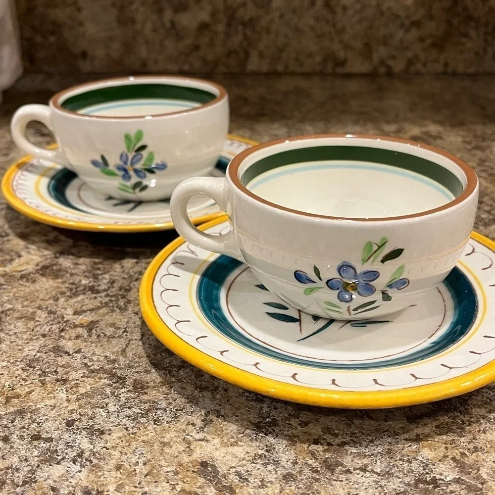 Stangl Pottery Tea Cups & Small Plates Made in USA Country Garden Flower Pattern
